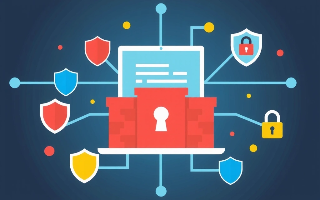 Ilustrație cu un firewall digital, simbolizând protecția datelor și securitatea cibernetică.